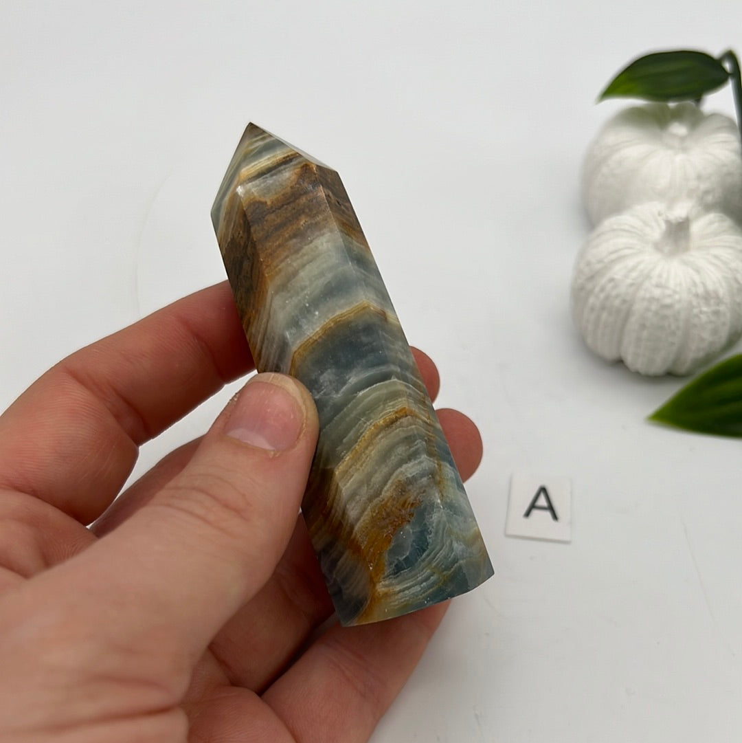 Aquatine Lemurian Calcite Tower (blue onyx)