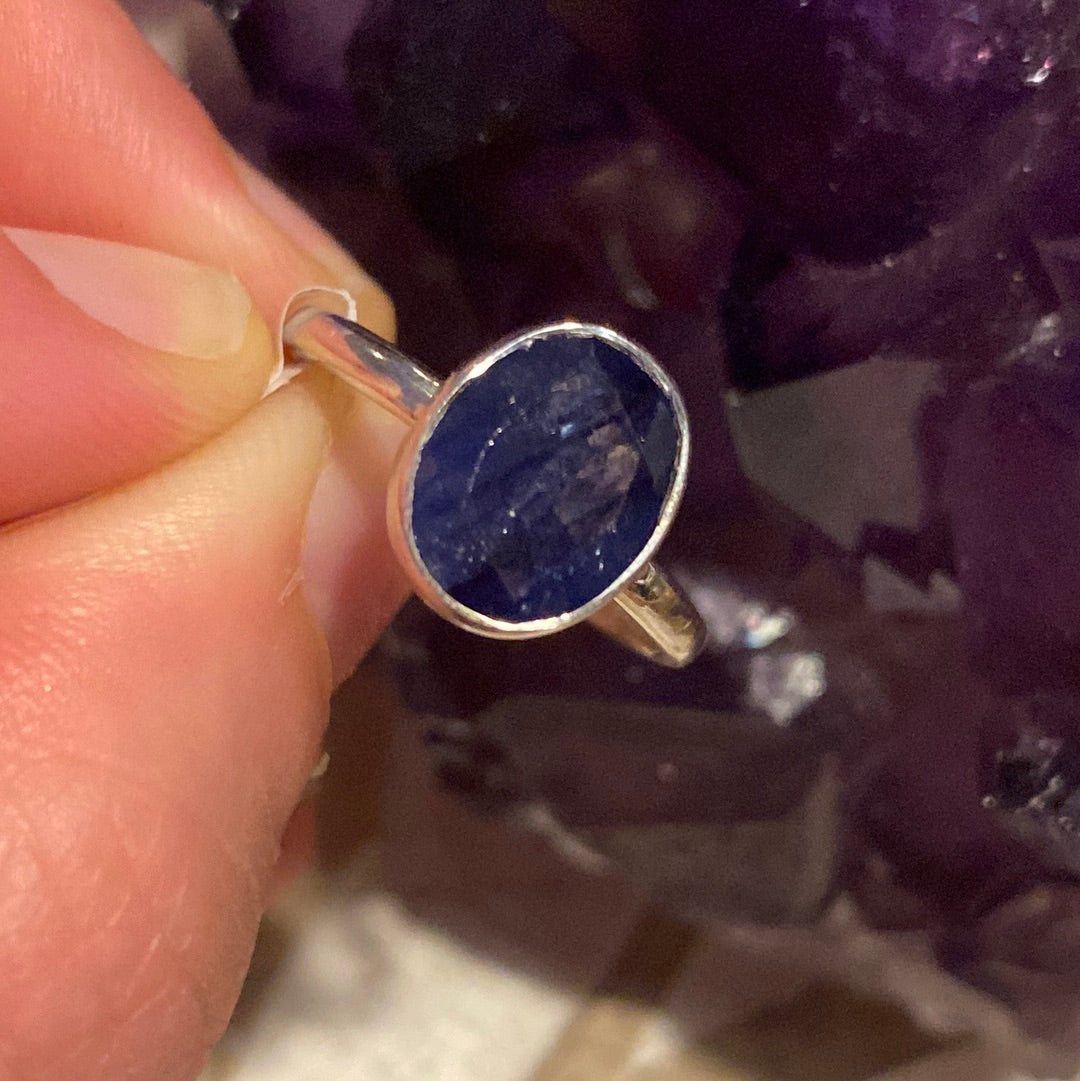 Sapphire 925 Facet Cut Sterling Silver Ring -  Size O - N 1/2
