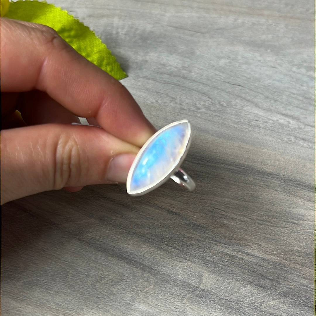 Rainbow Moonstone  AA GRADE 925 Silver Ring -  Size L 1/2