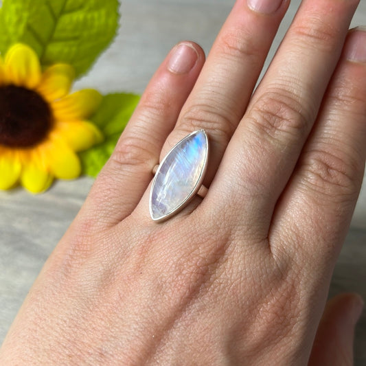 Rainbow Moonstone  AA GRADE 925 Silver Ring -  Size L 1/2