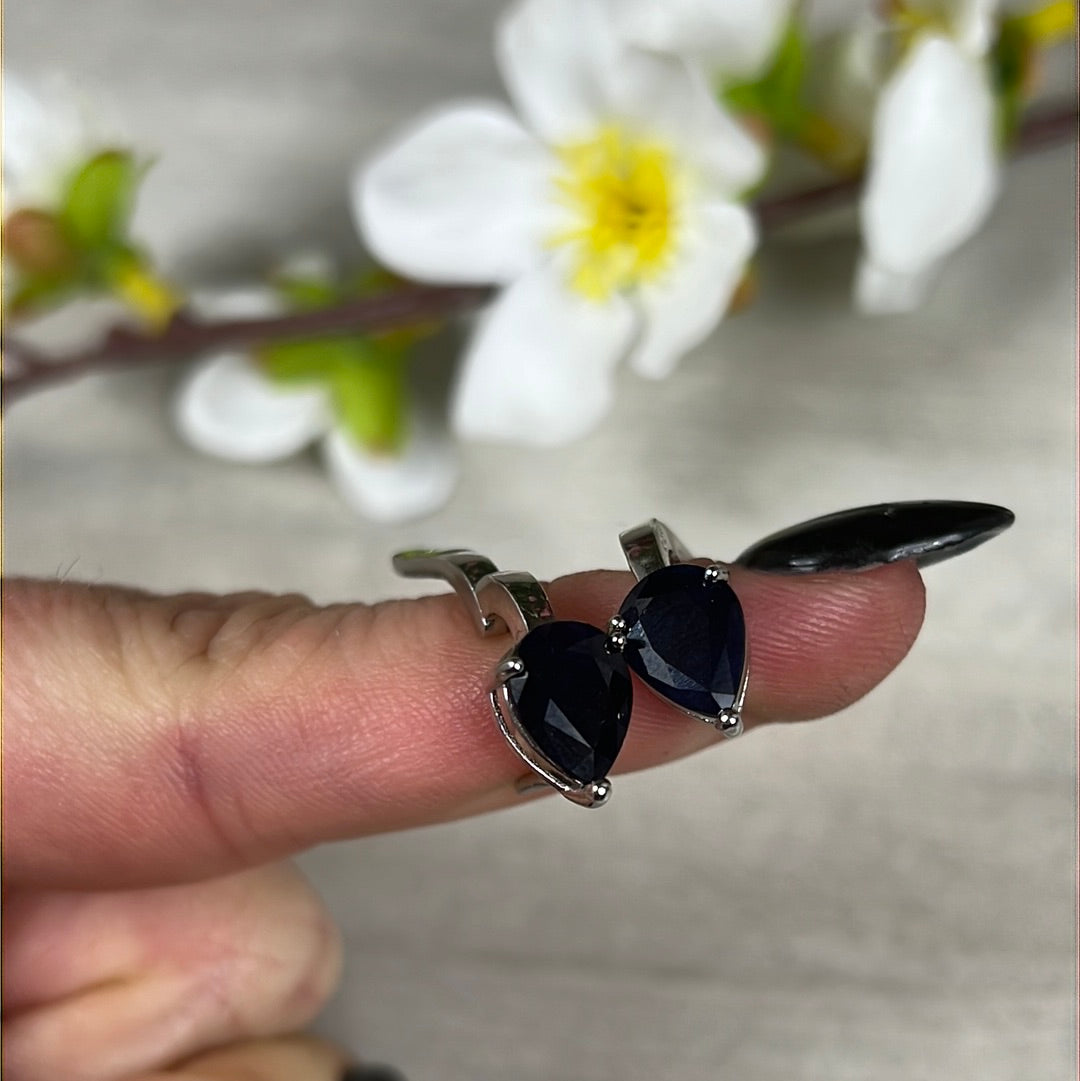 Sapphire Hinged Sterling Studs Earrings AA GRADE