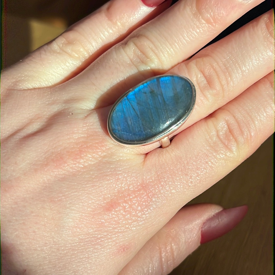 Labradorite AA GRADE 925 Silver Ring -  Size N 1/2
