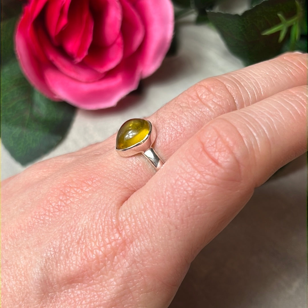 Amber 925 Sterling Silver Ring -  Size L 1/2