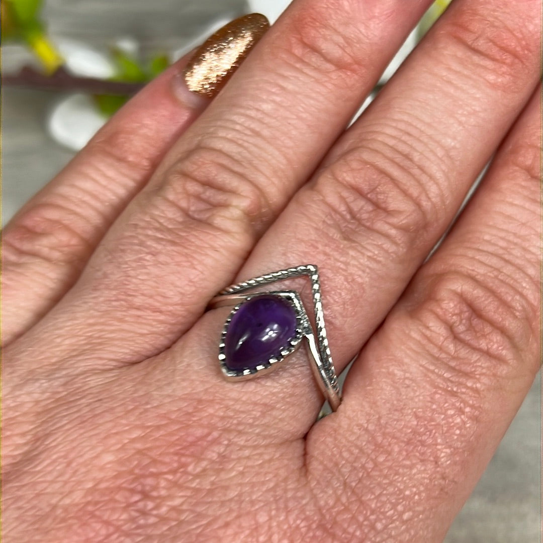 Amethyst Facet 925 Sterling Silver Ring -  Size T