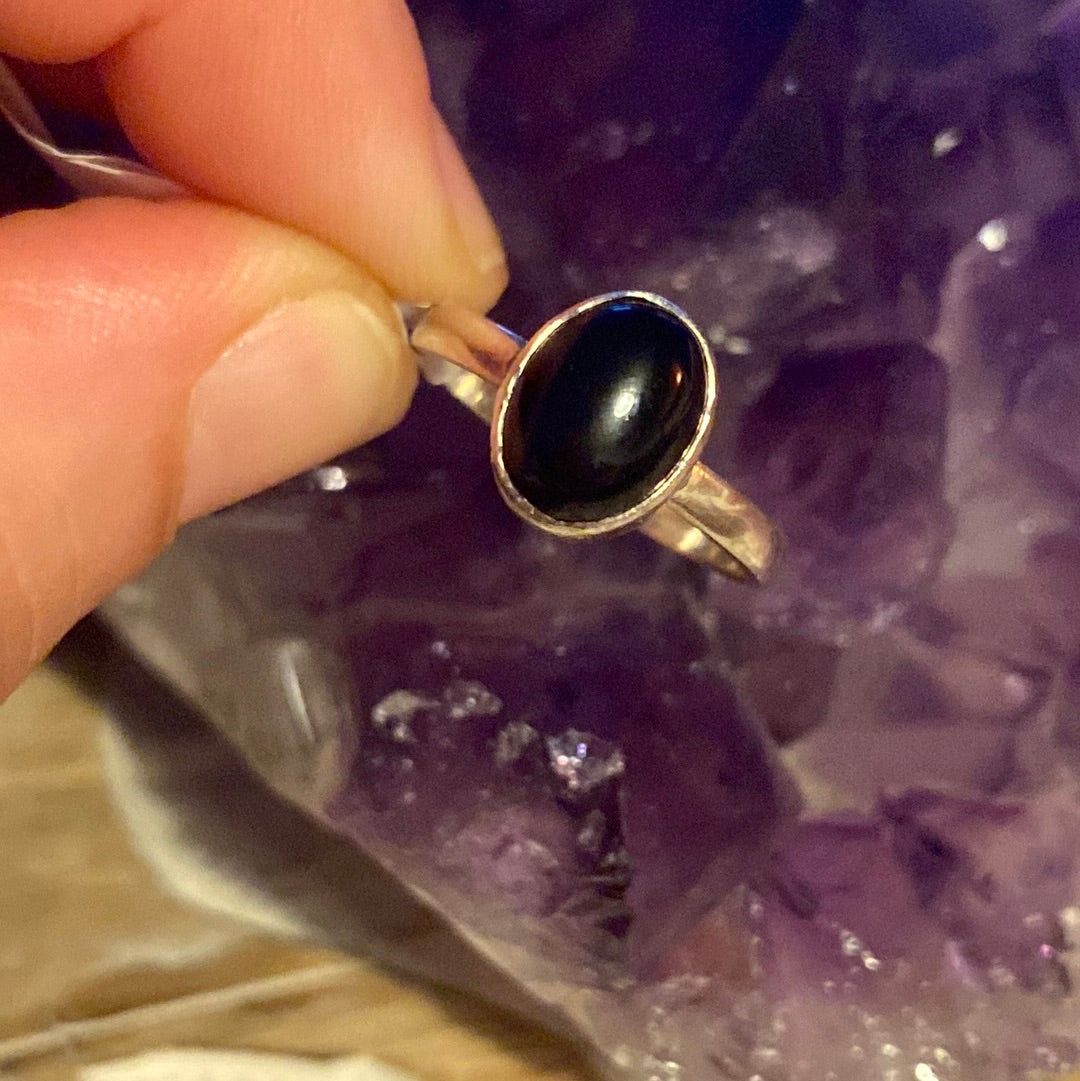 Black Onyx 925 Sterling Silver Ring - Size L