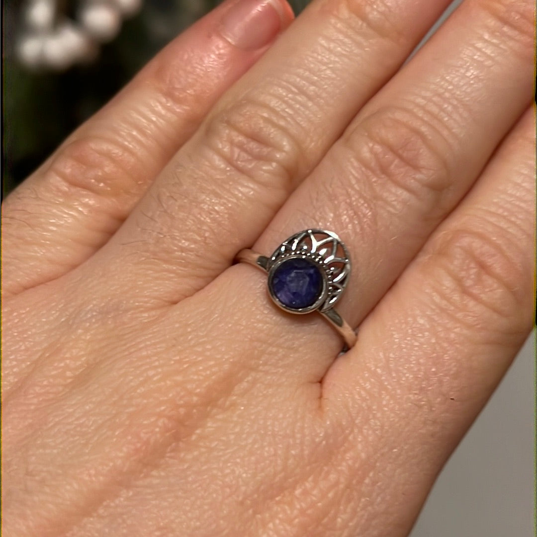 Sapphire Crown Facet 925 Silver Ring -  Size N - N 1/2