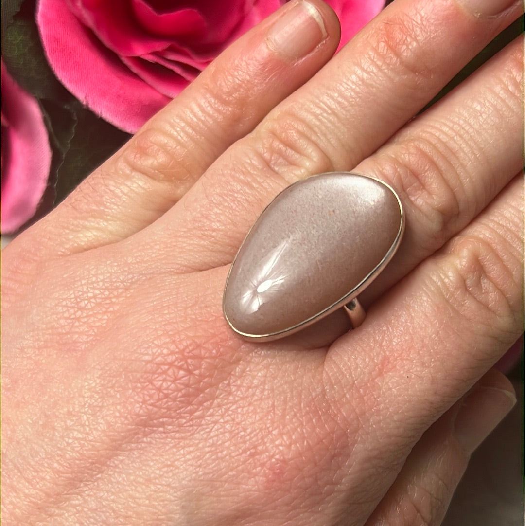 Peach Moonstone 925 Sterling Silver Ring -  Size O - O 1/2