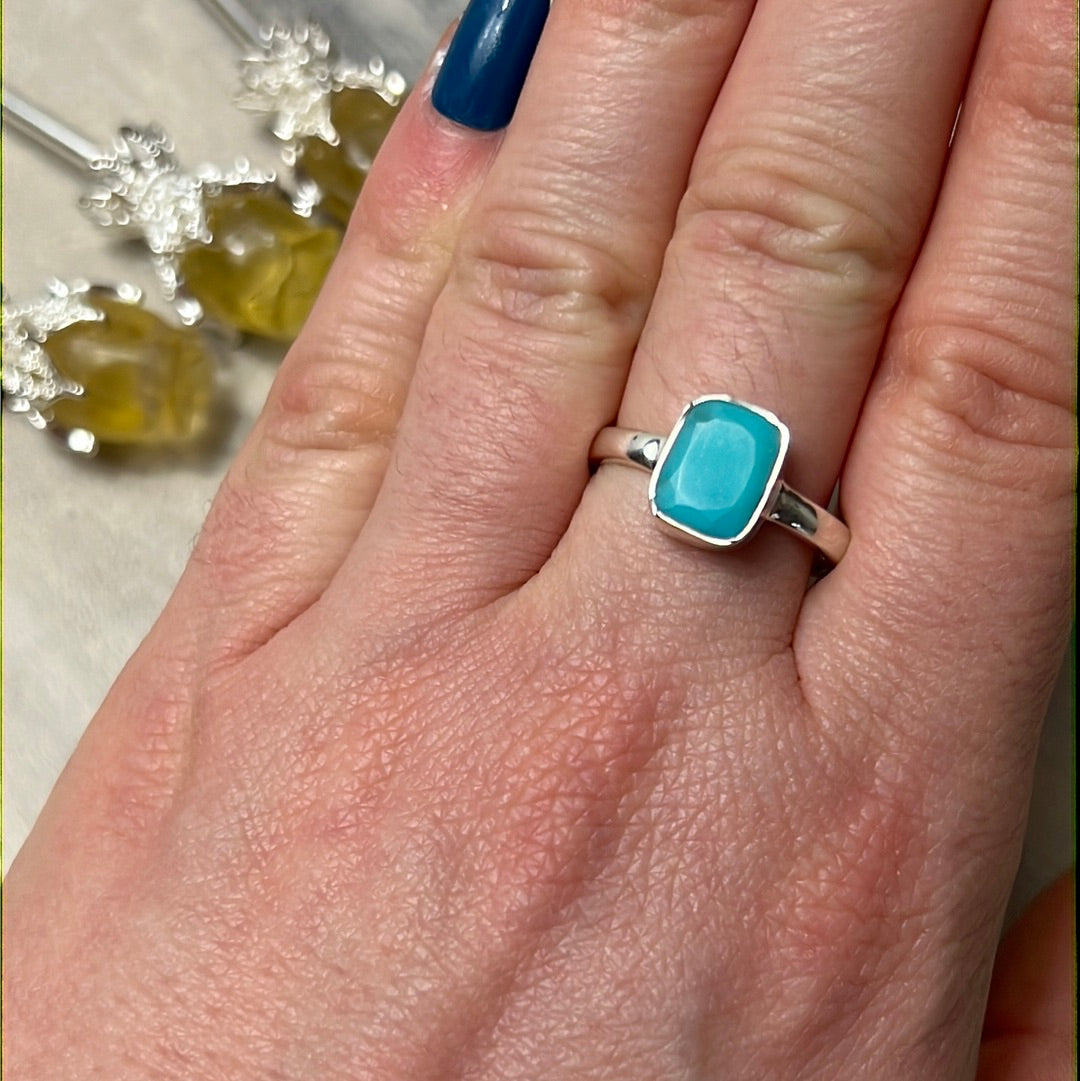Turquoise Sleeping Beauty Facet 925 Silver Ring - Size Q - Q 1/2
