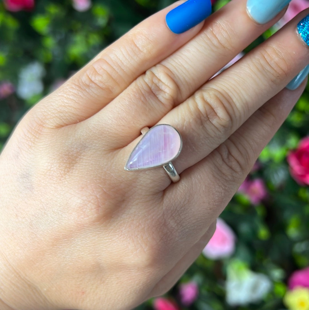 Pink Moonstone 925 Silver Ring -  Size N 1/2