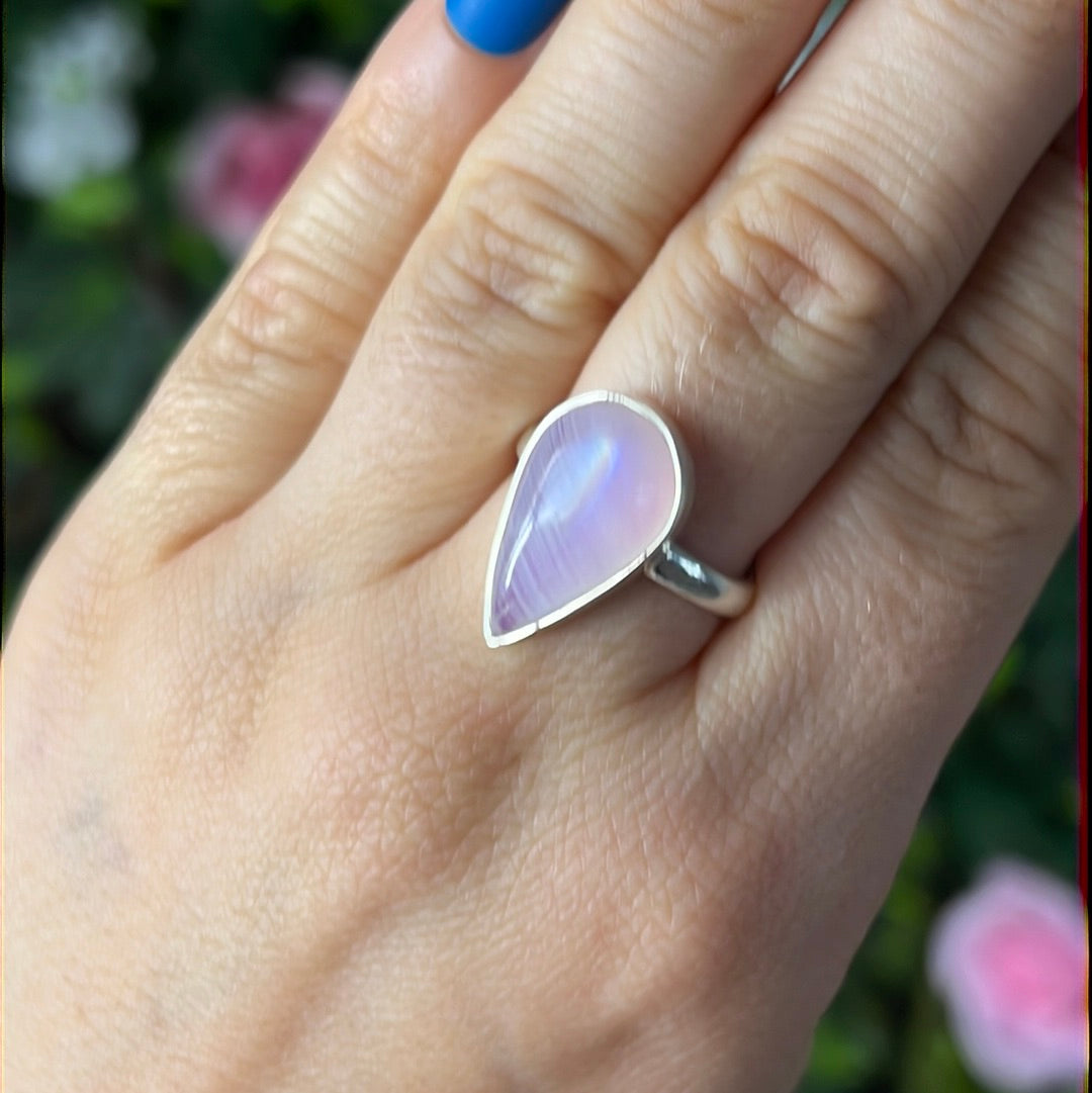 Pink Moonstone 925 Silver Ring -  Size N 1/2