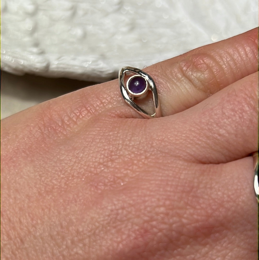 Amethyst Evil Eye 925 Silver Ring