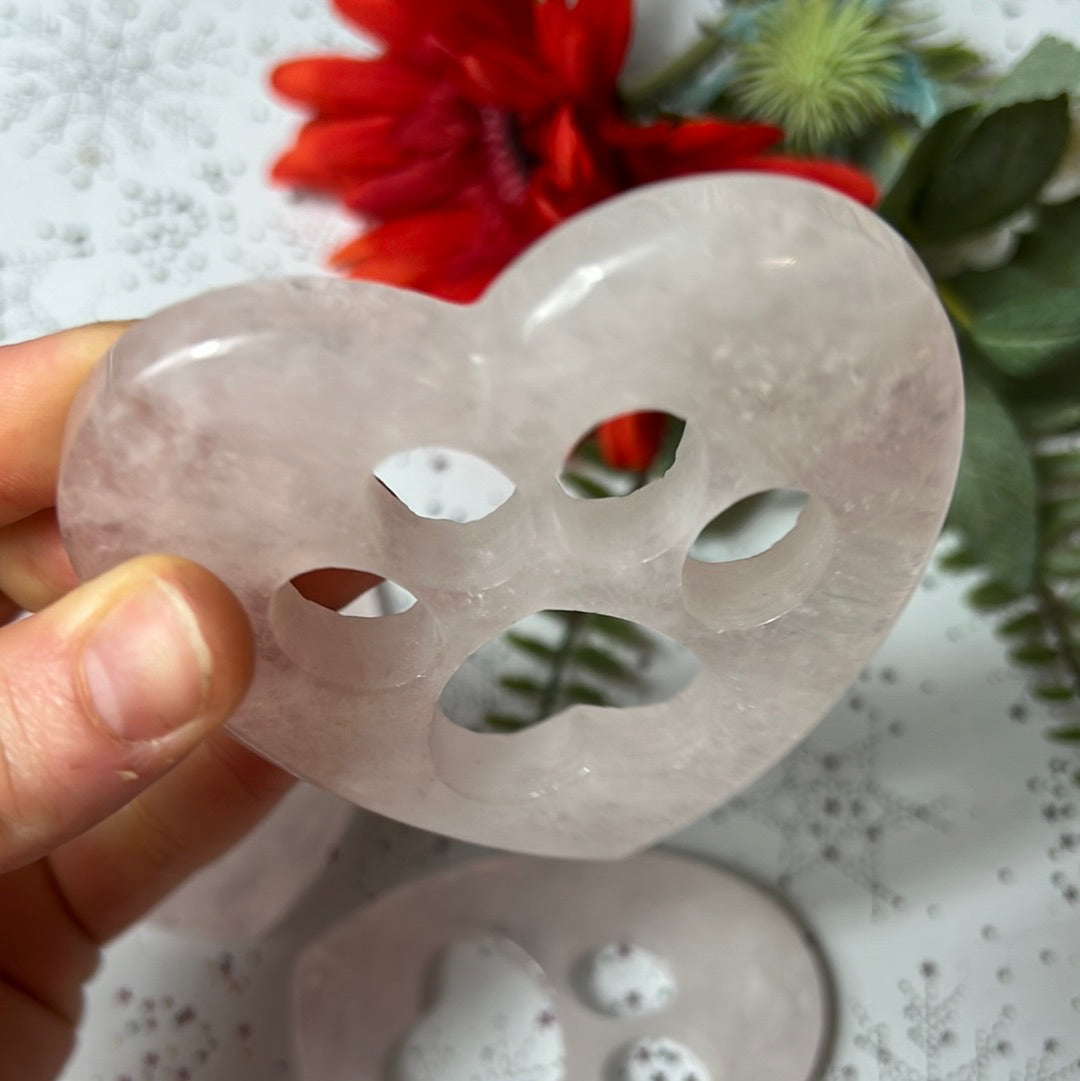 Rose Quartz Large Paw print heart - pet Rembrance memorial grief animal lover gift