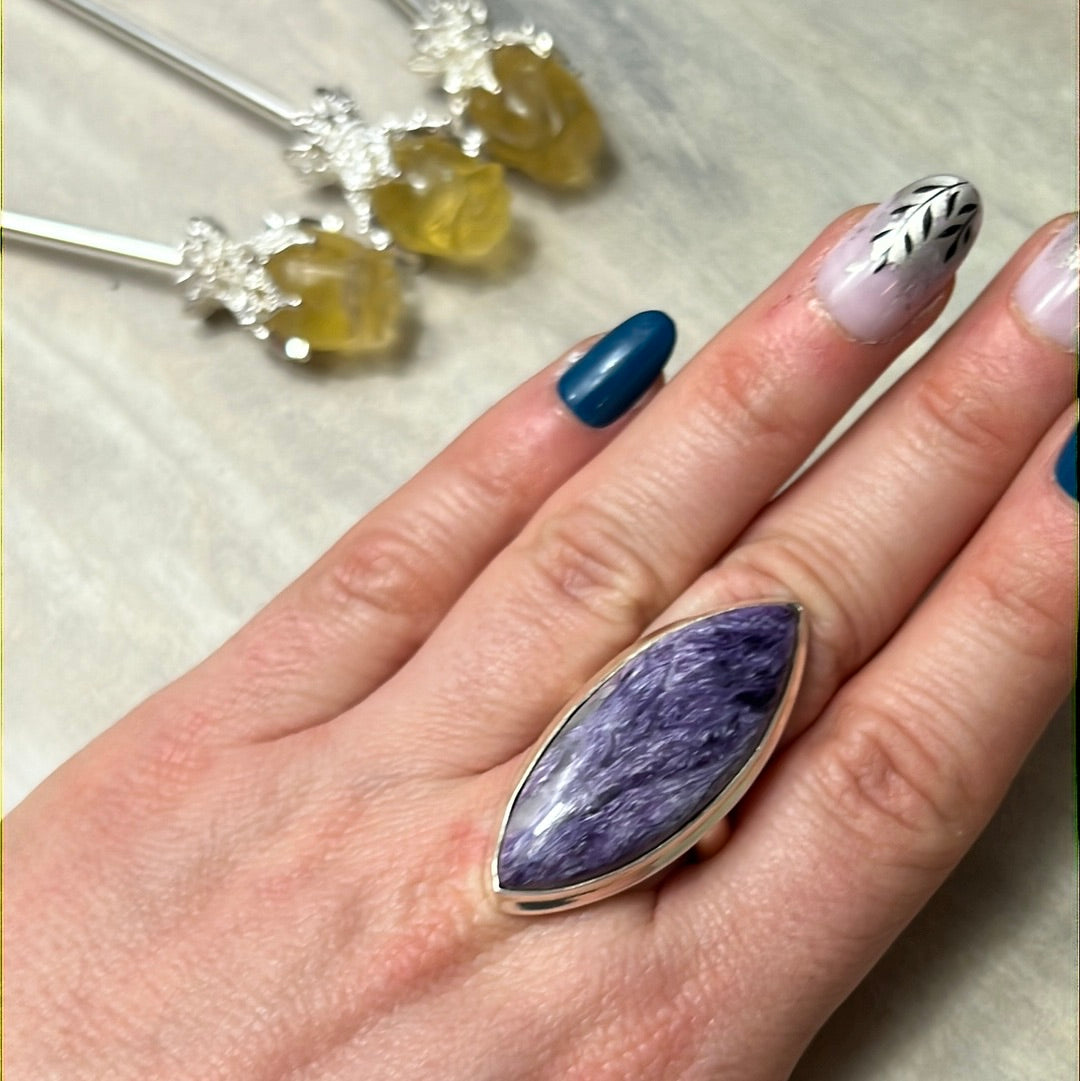 Charoite 925 Silver Ring - Size P - P 1/2