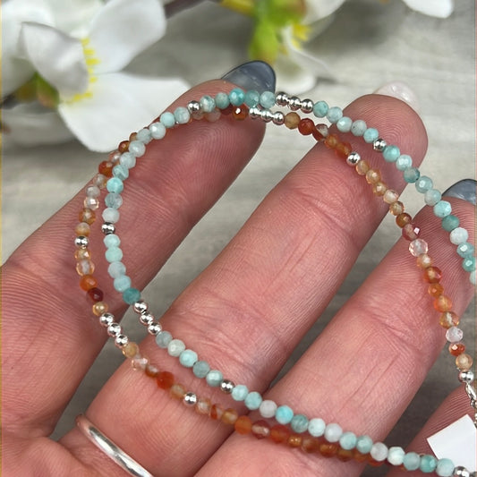 Crystal Bracelet with 10 silver beads - 925 Silver Adjustable