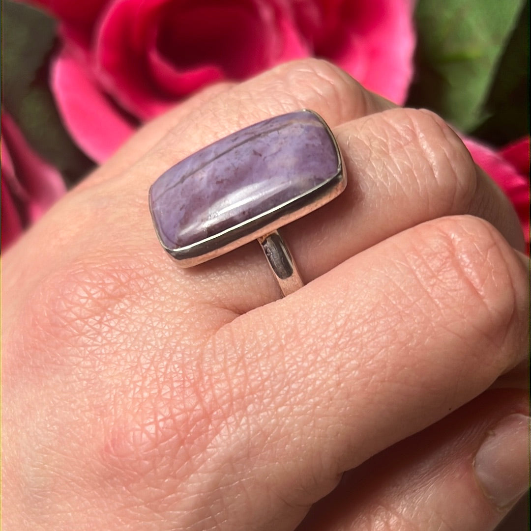 Purple Jade Natural 925 Sterling Silver Ring -  Size R - R 1/2