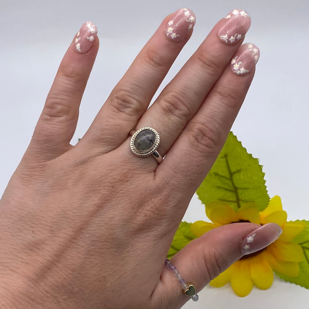 Blue John UK Fluorite Ring Size O 925 Silver