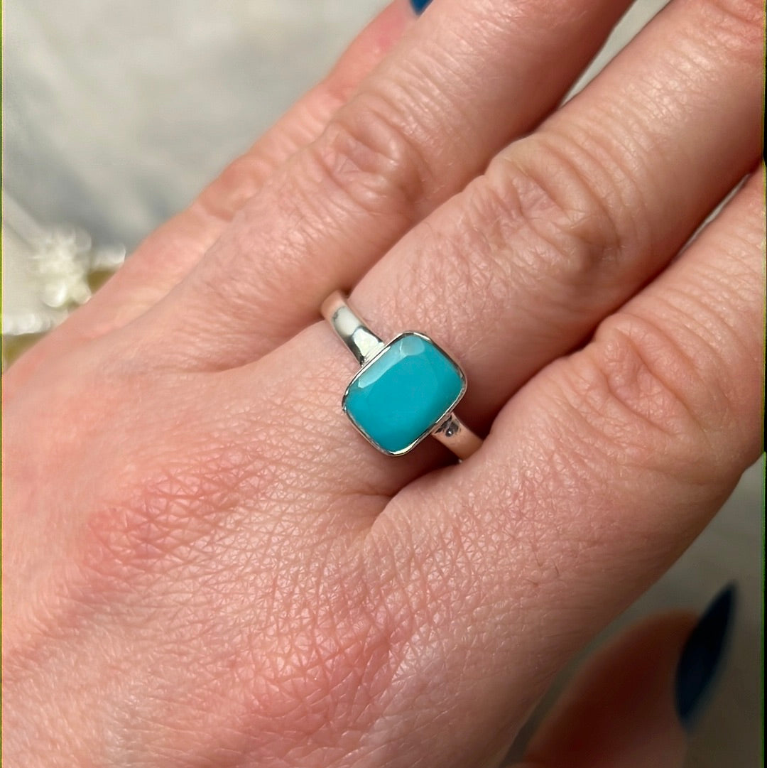 Turquoise Sleeping Beauty Facet 925 Silver Ring - Size Q - Q 1/2