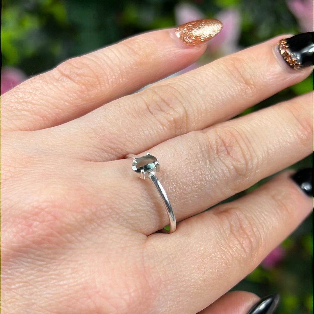 Blue Tourmaline Facet 925 Silver Ring - Size S 1/2