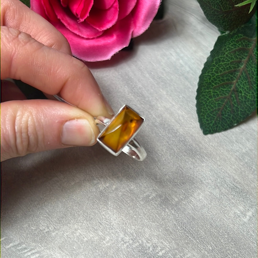 Amber 925 Sterling Silver Ring -  Size S