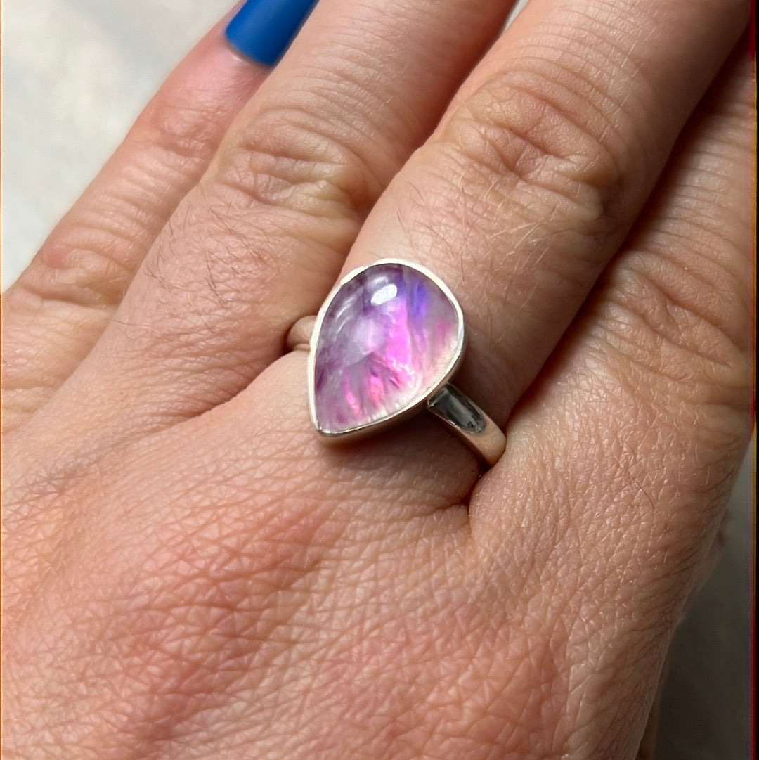 Pink Moonstone 925 Silver Ring -  Size N 1/2