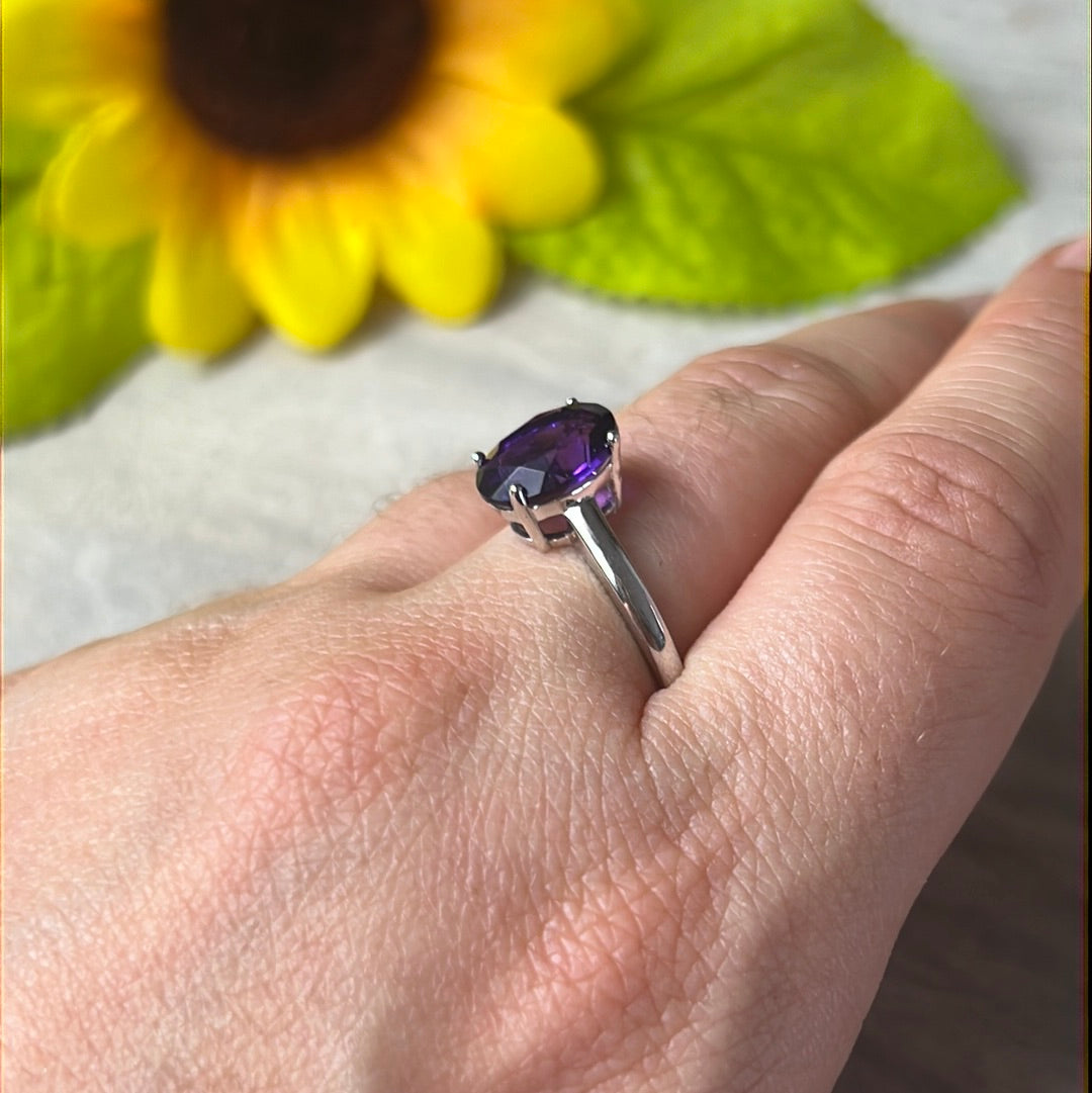 Amethyst Facet 925 Sterling Silver Ring -  Size S