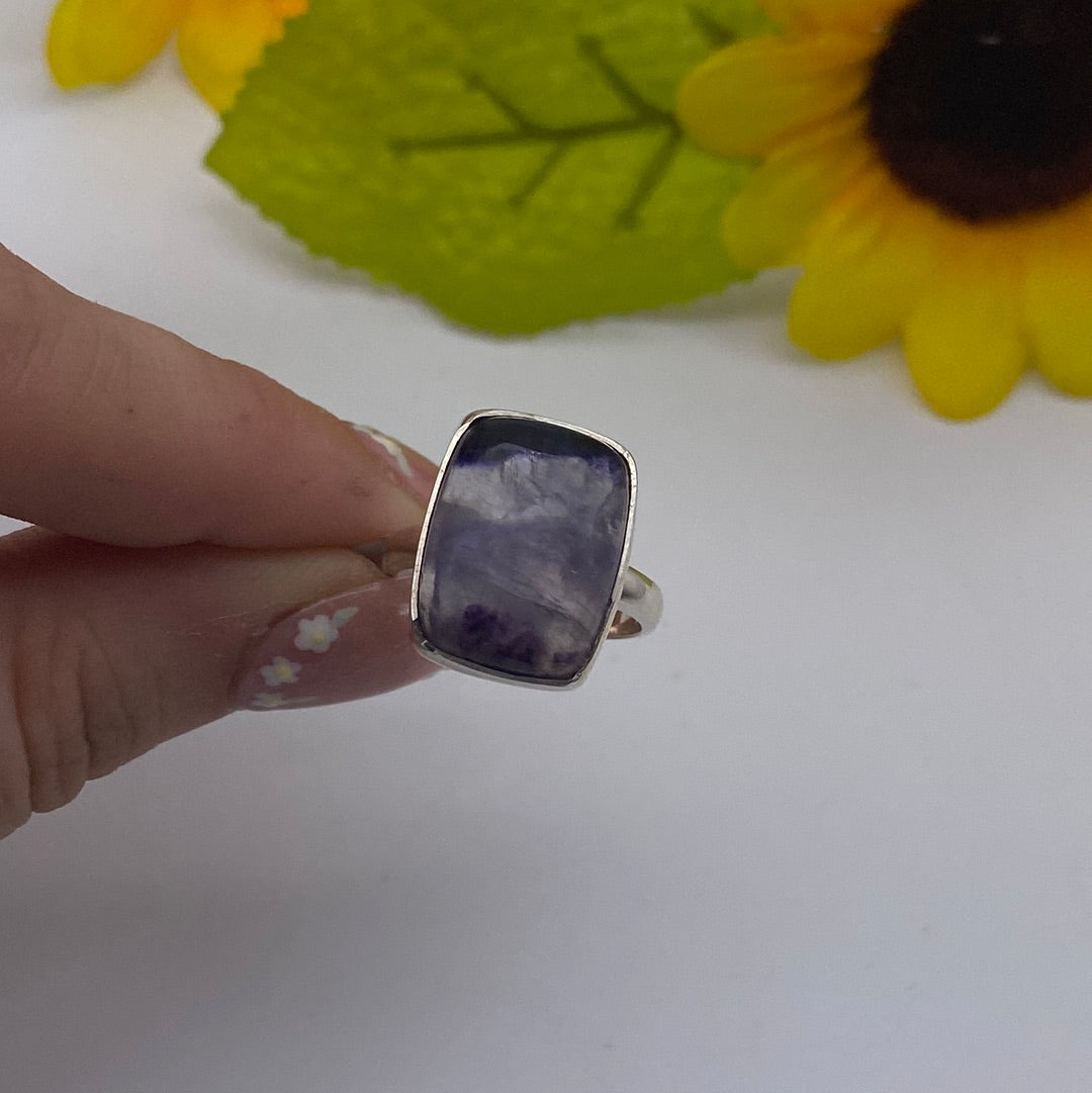 Blue John UK Fluorite Ring Size O 925 Silver