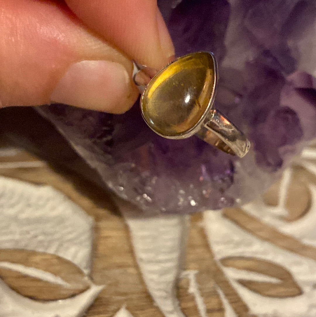 Amber 925 Sterling Silver Ring -  Size N 1/2