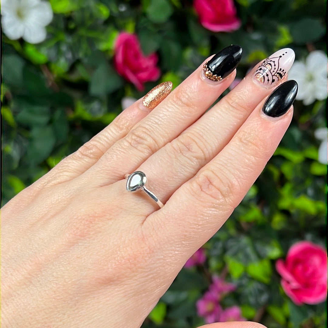 Green Tourmaline 925 Silver Ring - Size Q 1/2 - R