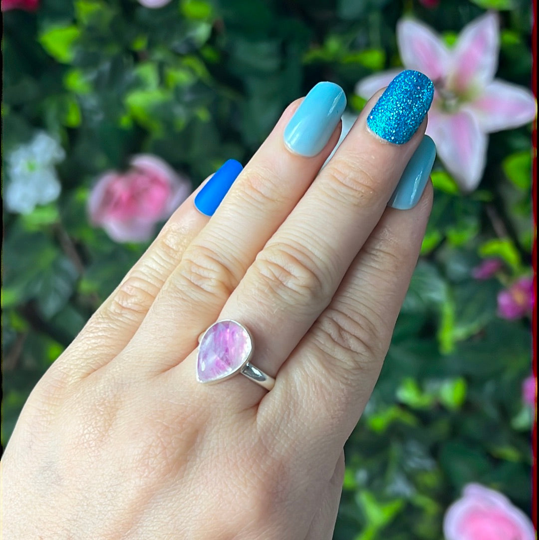 Pink Moonstone 925 Silver Ring -  Size N 1/2