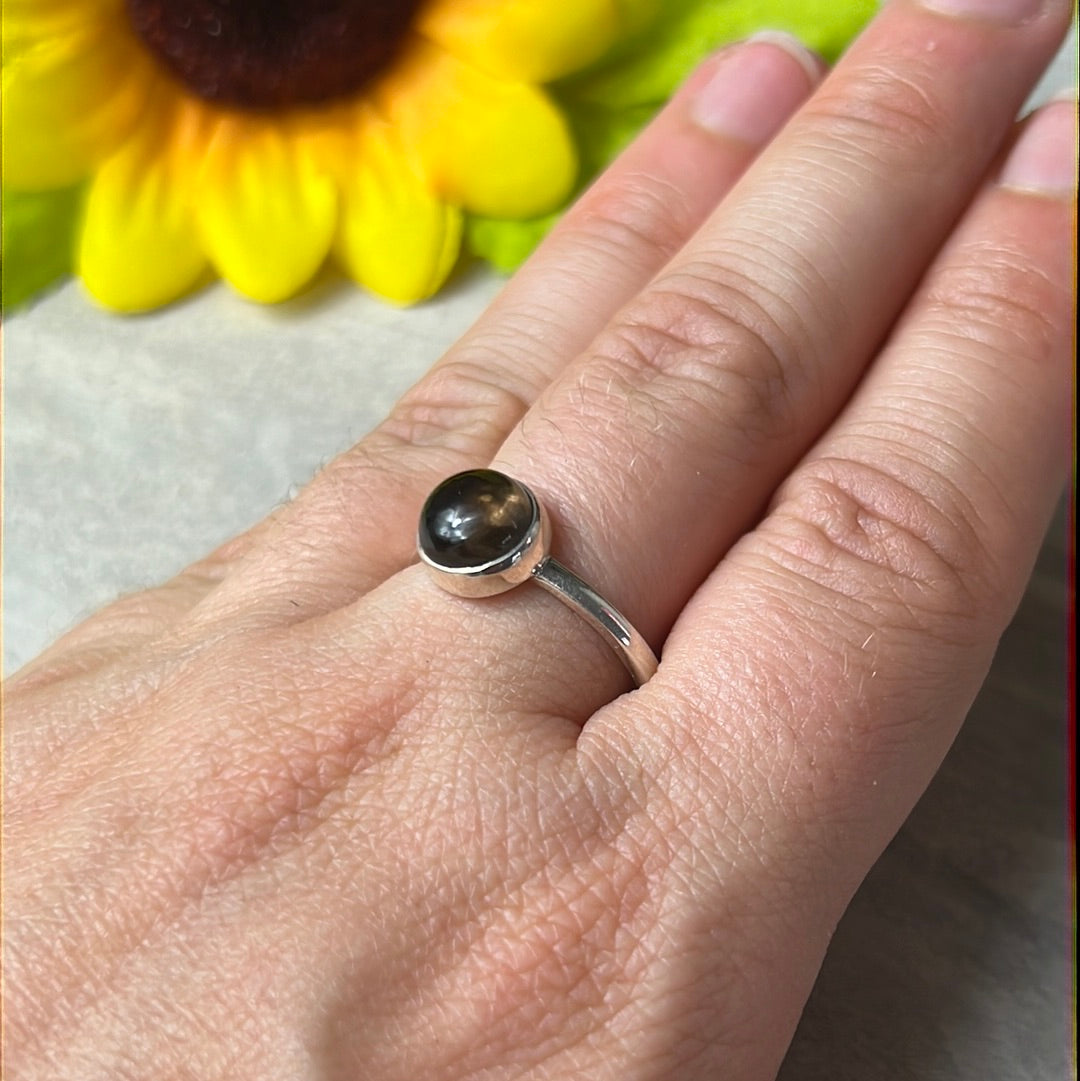 Smoky Quartz 925 Silver Ring -  Size Q