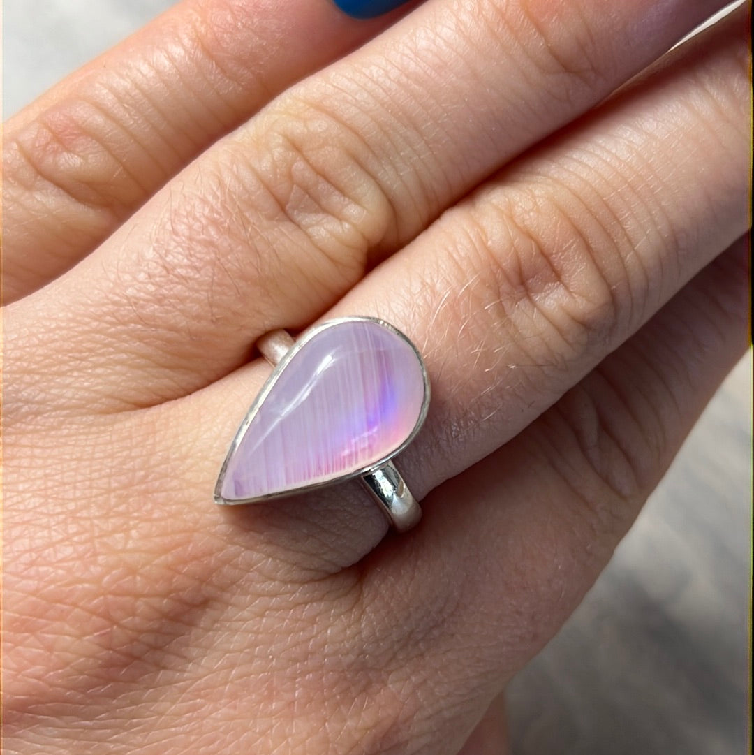 Pink Moonstone 925 Silver Ring -  Size N 1/2