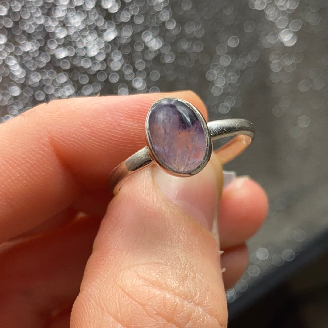Blue John UK Fluorite Ring Size R1/2 - S 925 Silver