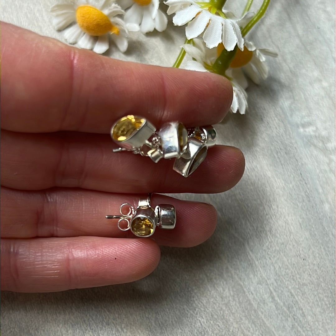 Citrine Facet 925 Sterling Studs Earrings
