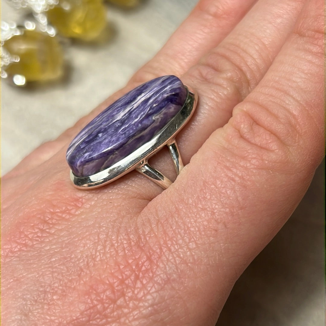 Charoite 925 Silver Ring - Size P