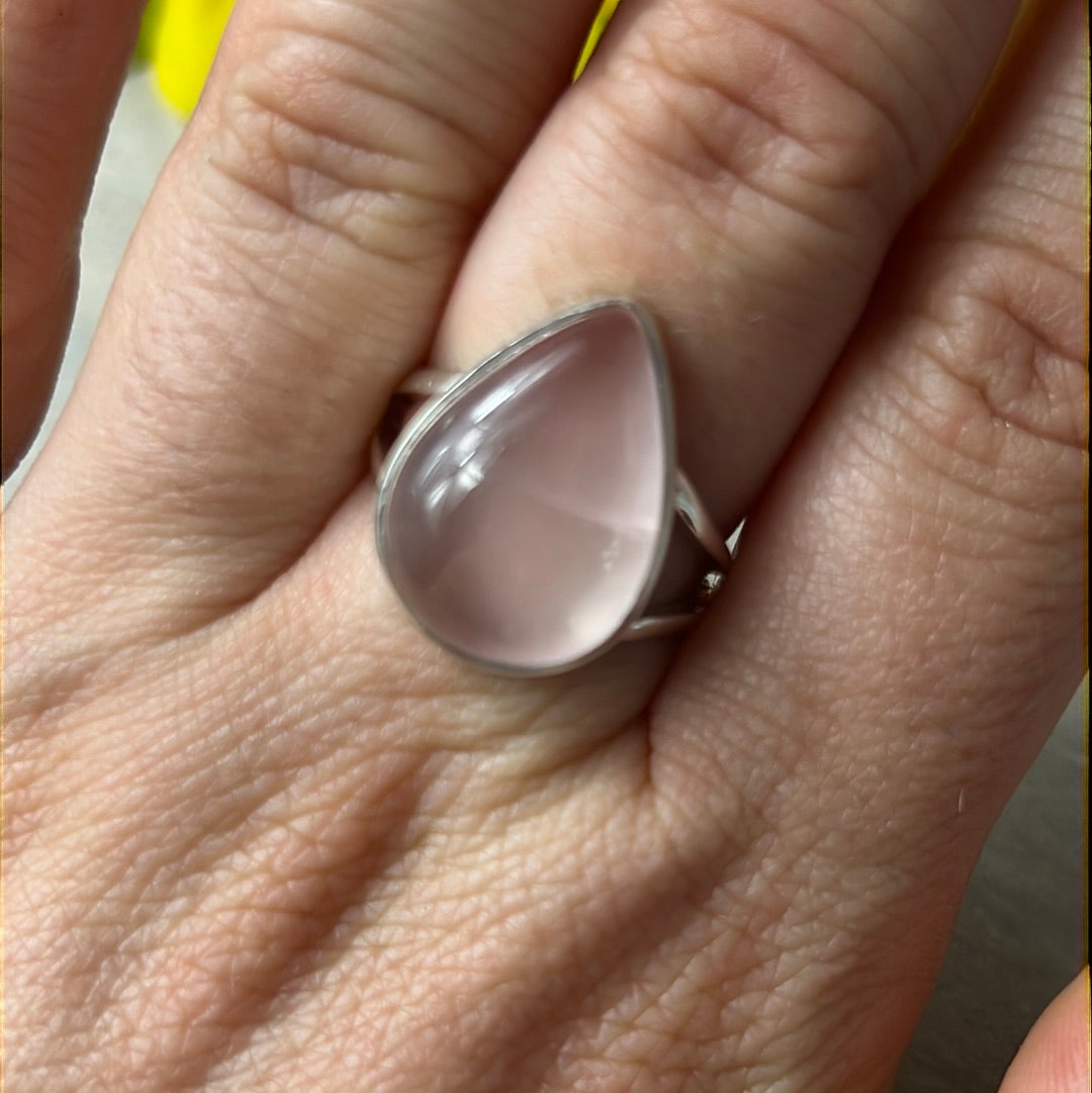 Rose Quartz 925 Silver Ring -  Size N - N 1/2