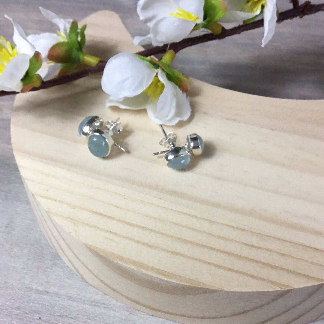 Aquamarine Oval 925 Sterling Studs