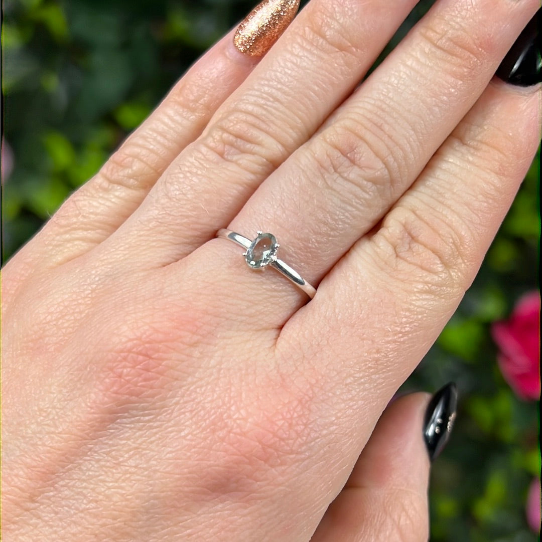 Blue Tourmaline Facet 925 Silver Ring - Size Q