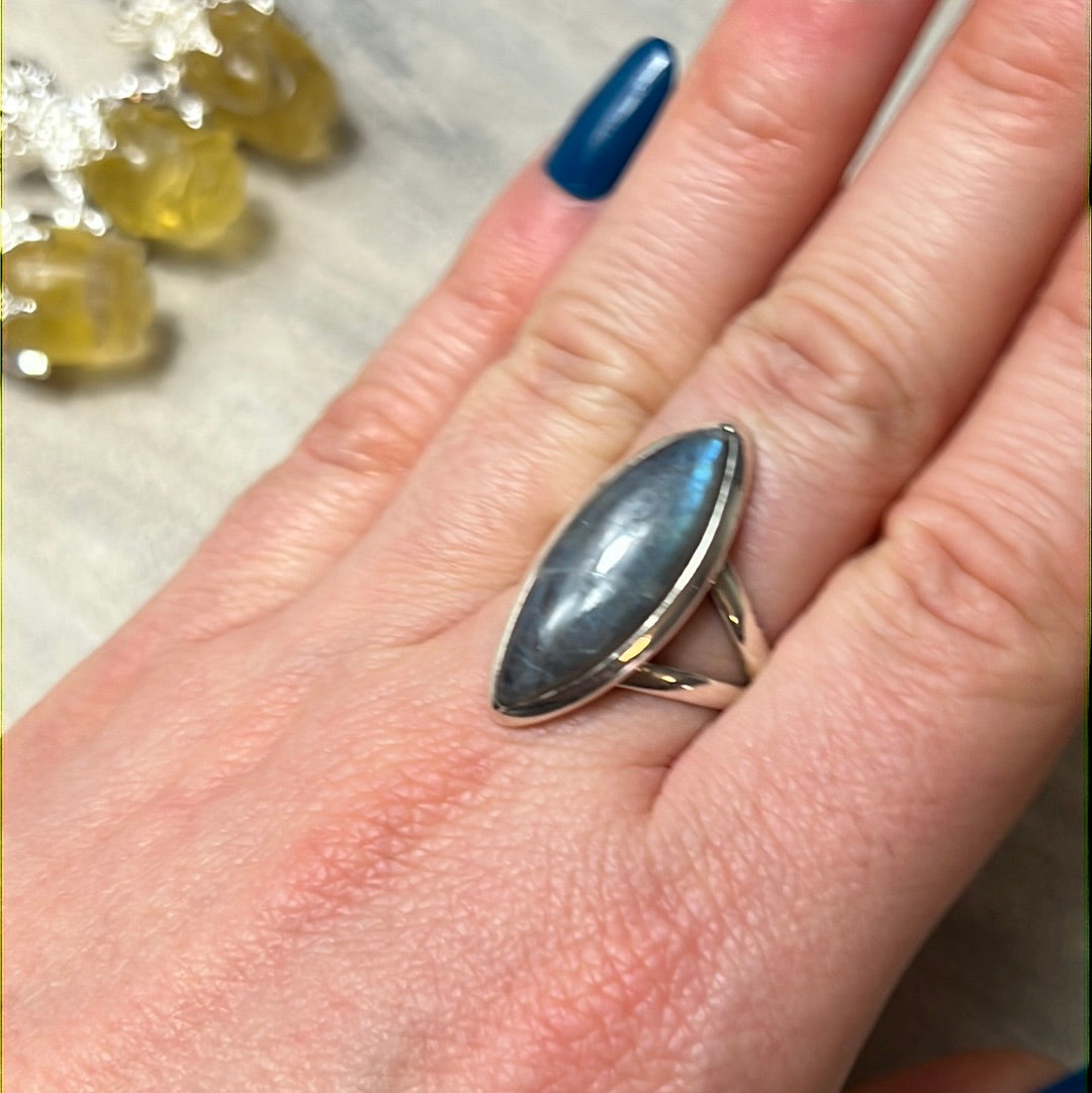 Labradorite 925 Silver Ring - Size N - N 1/2