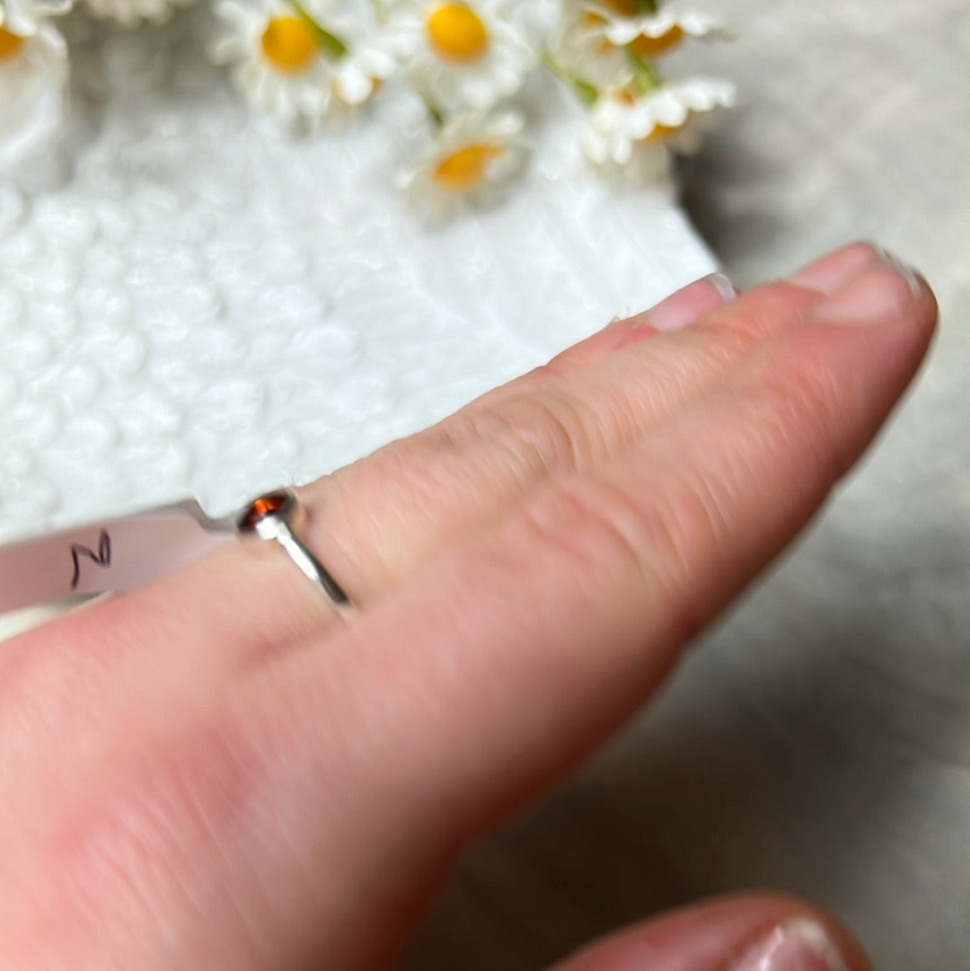 Amber Double Sided Heart Sterling 925 Silver Ring - Size N