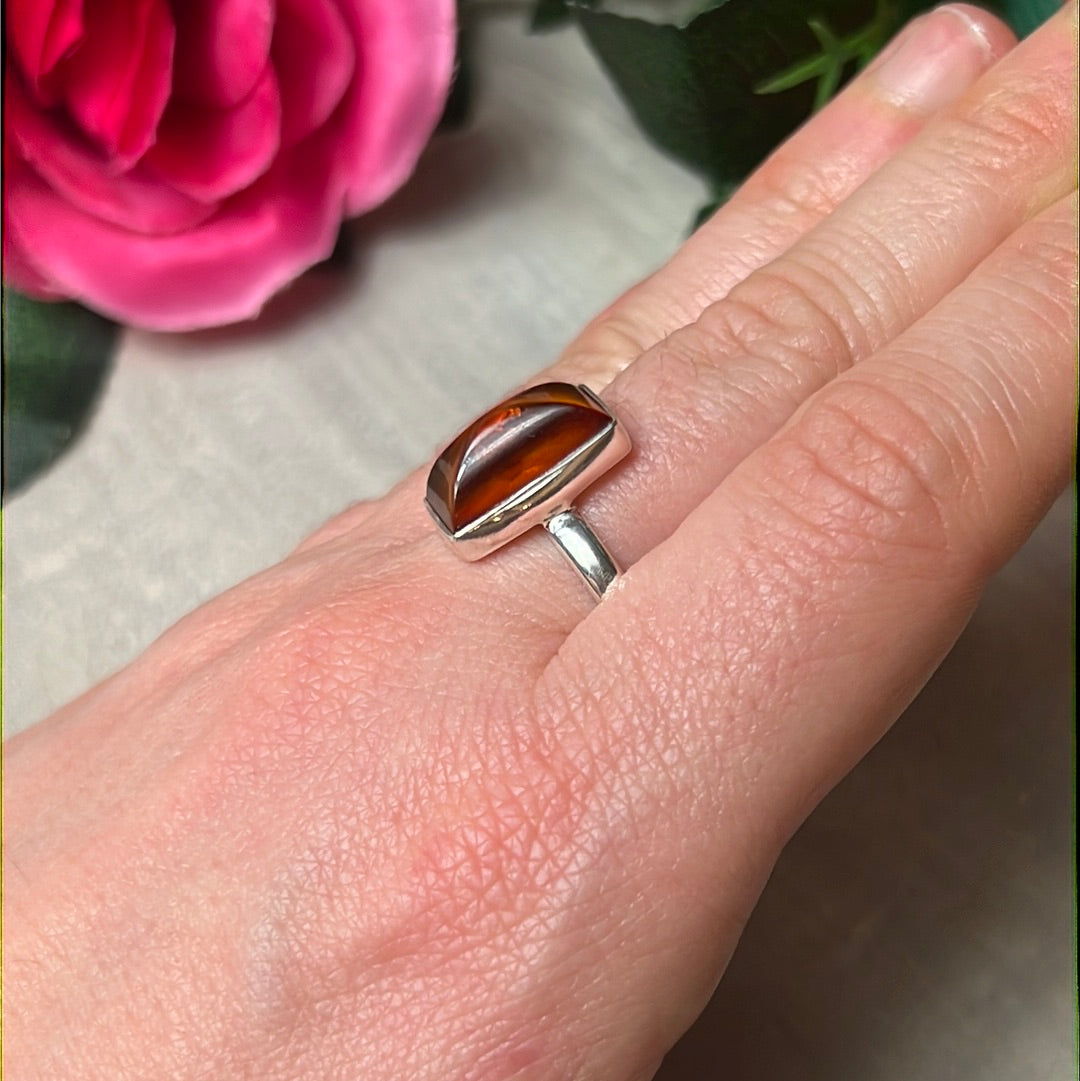 Amber 925 Sterling Silver Ring -  Size S