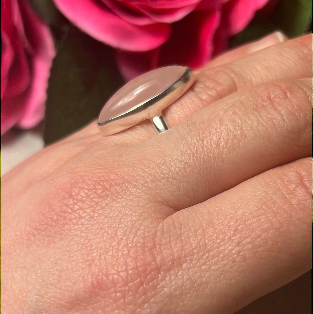 Rose Quartz 925 Sterling Silver Ring - Size K