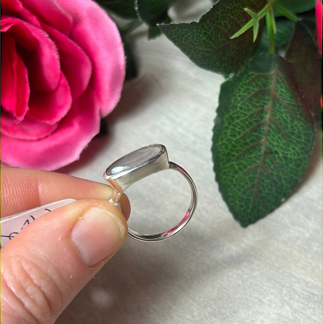 Rose Quartz Facet Bar 925 Sterling Silver Ring - Size P 1/2- Q