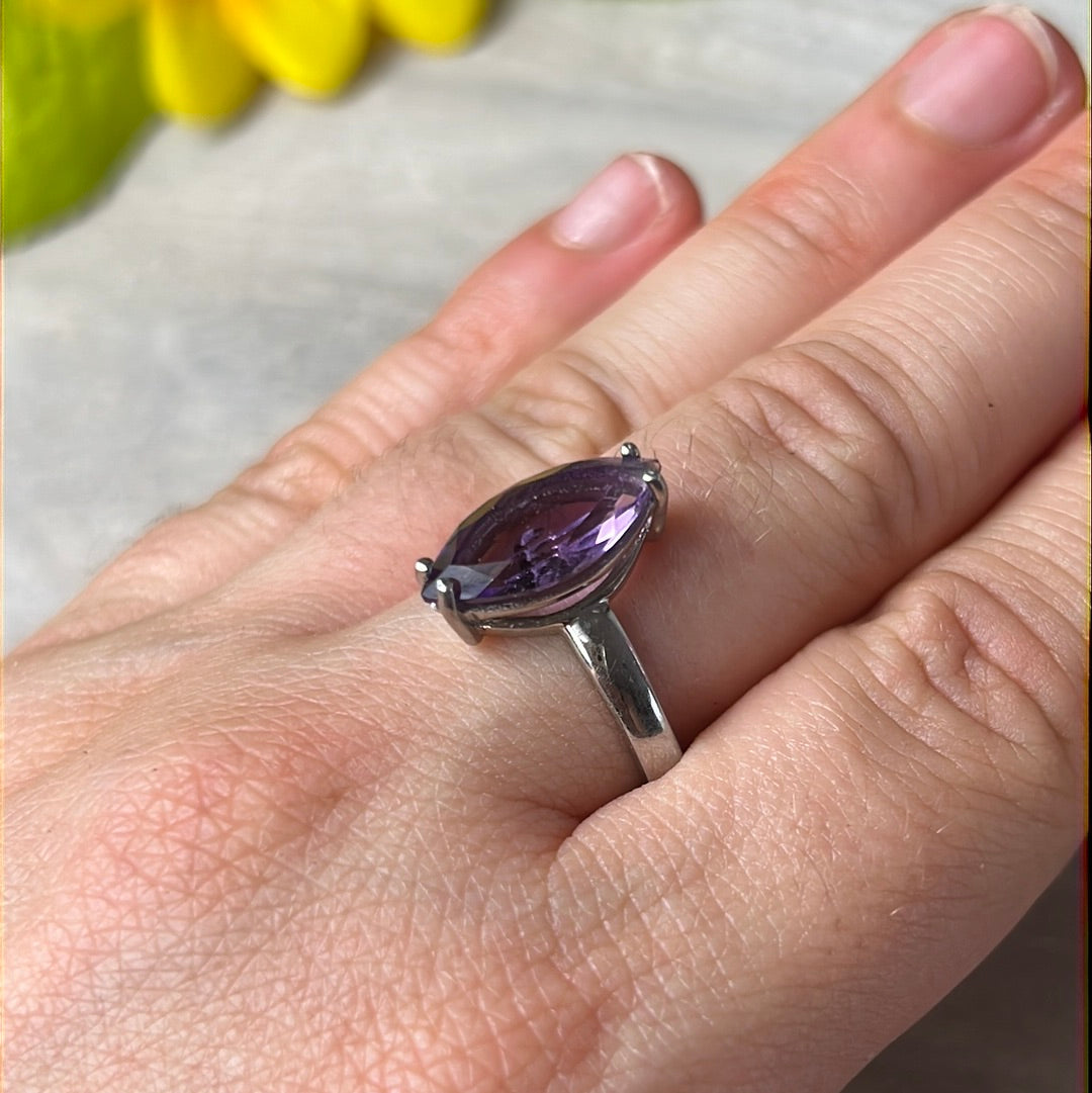 Amethyst Facet 925 Sterling Silver Ring -  Size Q