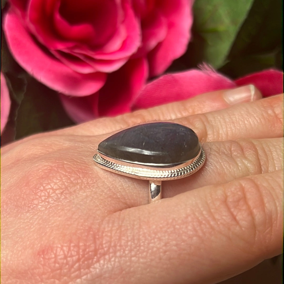 Labradorite Lab 925 Sterling Silver Ring - Size Q