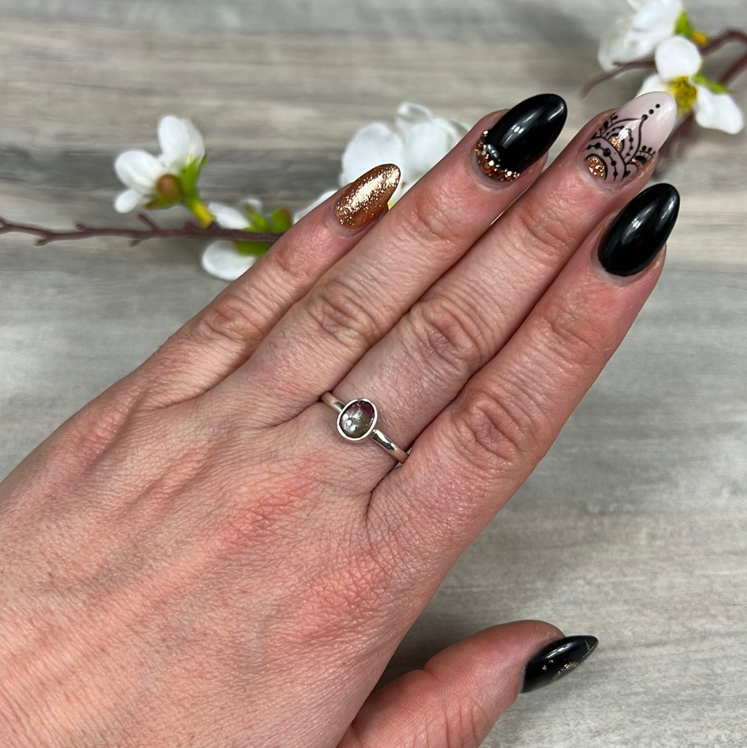Watermelon Tourmaline 925 Ring - Size O