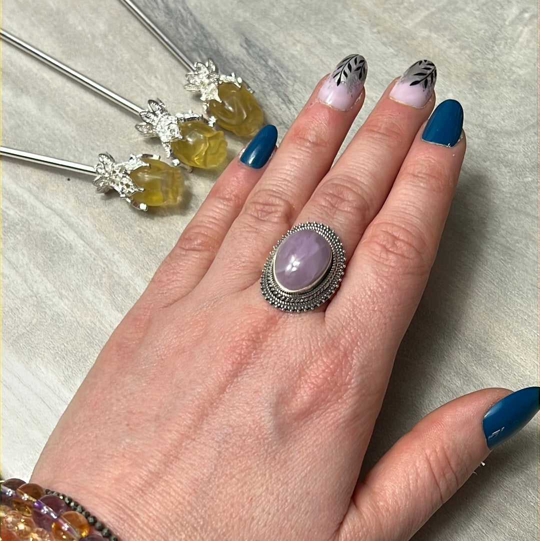 Kunzite 925 Silver Ring - Size P 1/2
