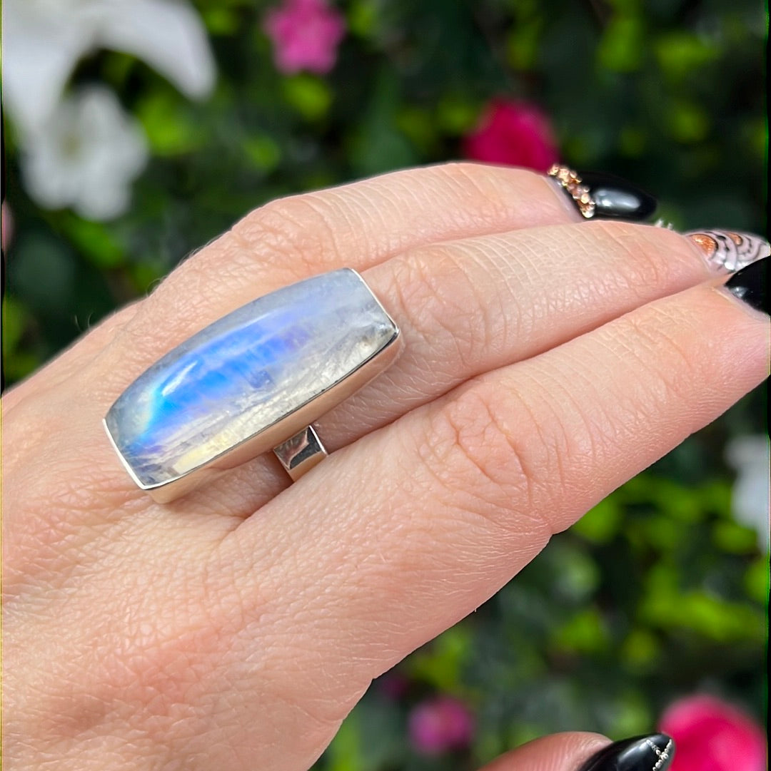 Rainbow Moonstone 925 Silver Ring -  Size T 1/2 - U