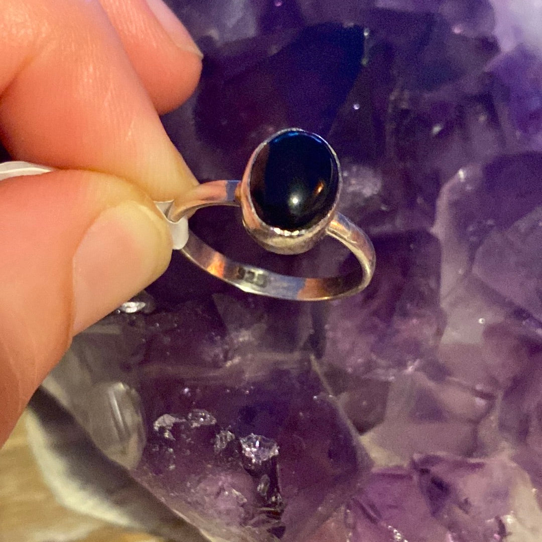 Black Onyx 925 Sterling Silver Ring - Size L