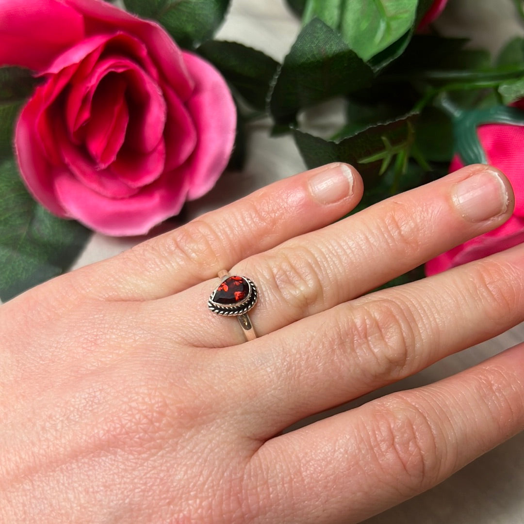 Garnet Facet 925 Silver Ring - Size L 1/2