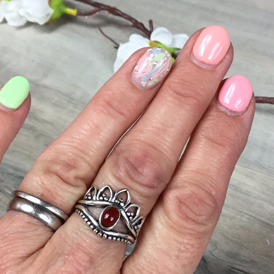 Carnelian Crown Chevron 925 Sterling Silver Ring